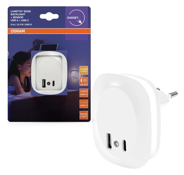 Osram- LED нощна лампа за контакт със сензор и USB LUNETTA LED/12,5W/230V
