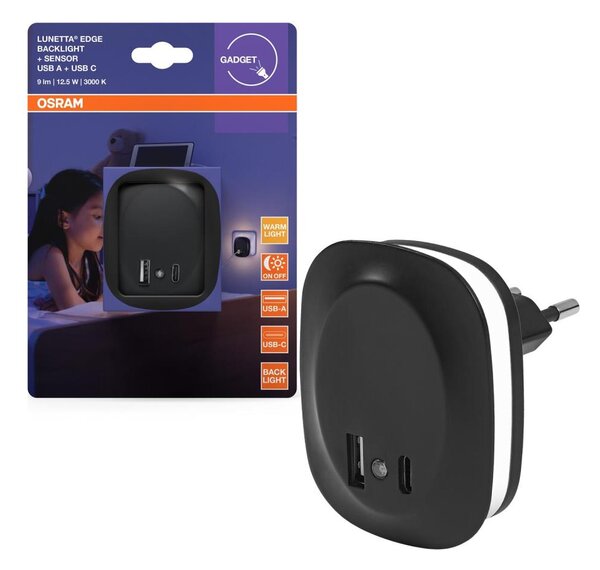 Osram - LED нощна лампа за контакт със сензор и USB LUNETTA LED/12,5W/230V