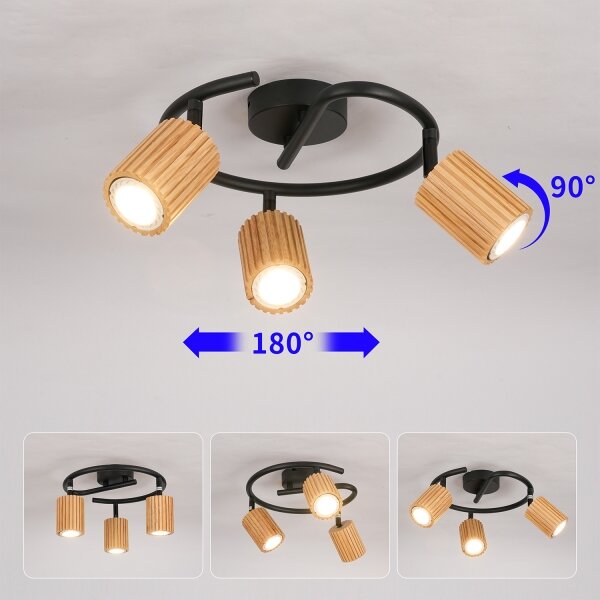 Brilagi - Точково осветително тяло MODERN WOOD 3xGU10/8W/230V дърво/черно