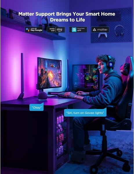 Govee - AI Sync Box Kit 2 интелигентен комплект за компютърно осветление 27-34" + LED панели с Wi-Fi