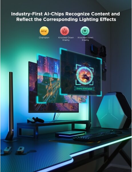 Govee - AI Sync Box Kit 2 интелигентен комплект за компютърно осветление 27-34" + LED панели с Wi-Fi