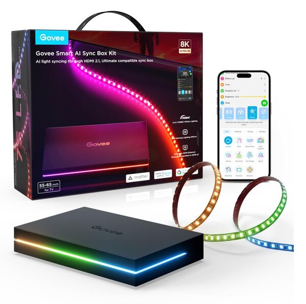 Govee - AI Sync Box 2 RGBICW подсветка за смарт телевизори 55-65" Wi-Fi
