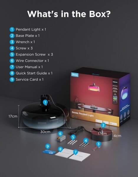 Govee - LED RGBICWW димируем полилей на кабел LED/21W/230V Matter Wi-Fi