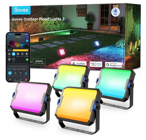 Govee - Комплект от 4 димируеми RGBICWW LED прожектора, 24W/230V, IP66, матови, Wi-Fi