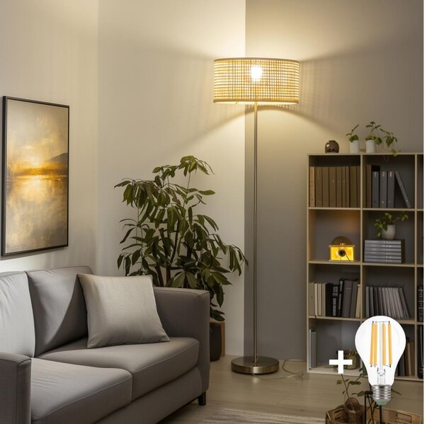 Brilagi - LED подова лампа CERIA 1xE27/40W/230V Ø 25 см бамбук/матов хром