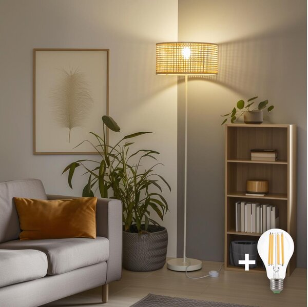Brilagi - LED подова лампа CERIA 1xE27/40W/230V, диаметър 25 см, бамбук/бял