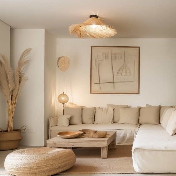 Brilagi - LED полилей за директен монтаж CERIA BOHO 1xE27/40W/230V Ø 70 см, ратан