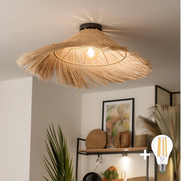 Brilagi - LED полилей за директен монтаж CERIA BOHO 1xE27/40W/230V Ø 70 см, ратан