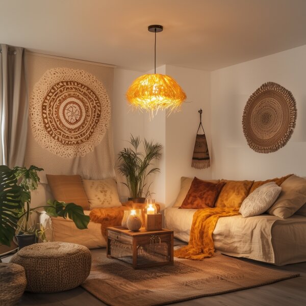 Brilagi - LED полилей на кабел CERIA BOHO 1xE27/40W/230V Ø 40 см рафия