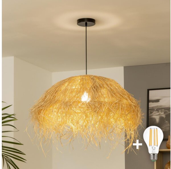 Brilagi - LED полилей на кабел CERIA BOHO 1xE27/40W/230V Ø 60 см рафия
