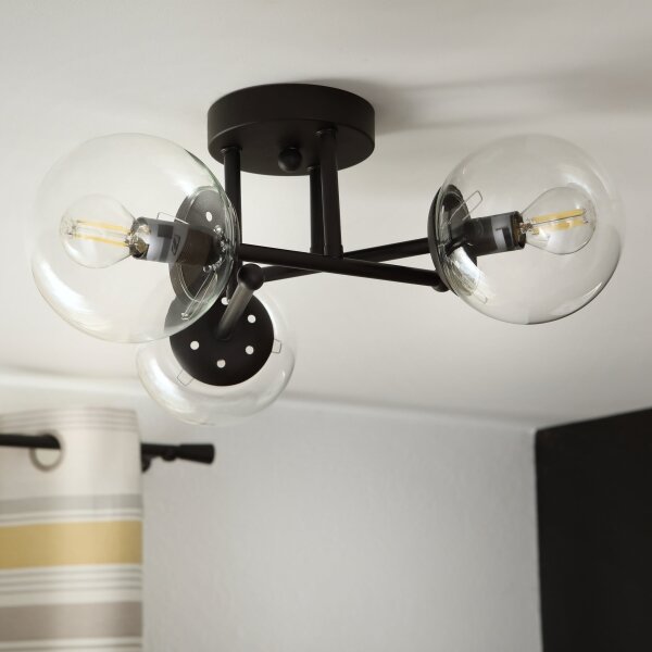 Brilagi - Полилей MALIVA за повърхностен монтаж, 3xE14/15W/230V, черен/прозрачен