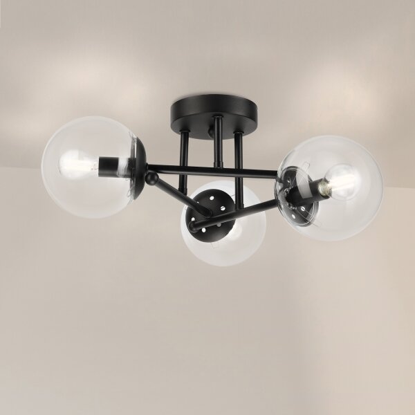 Brilagi - Полилей MALIVA за повърхностен монтаж, 3xE14/15W/230V, черен/прозрачен
