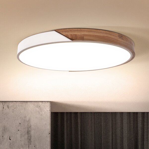 Brilagi - димируемо LED осветително тяло PILANA LED/60W/230V дъб/бяло Ø 60 см + дистанционно управление