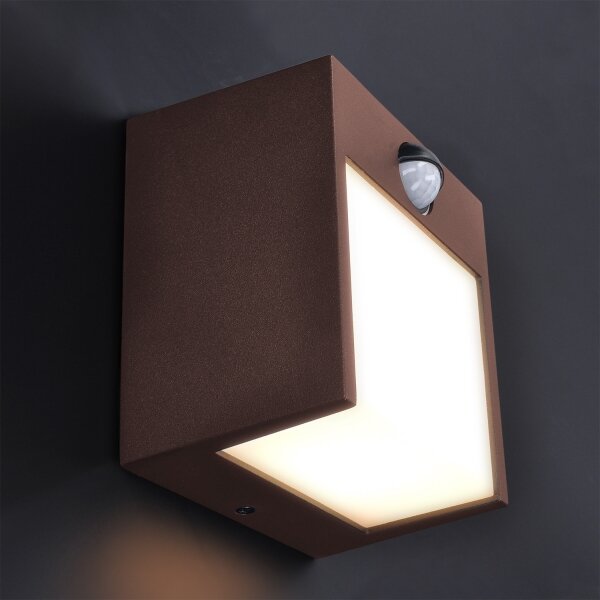 Brilagi-LED Външно стенно осветително тяло TERNI с сензор, LED 12W, 230V, кафяво, IP44