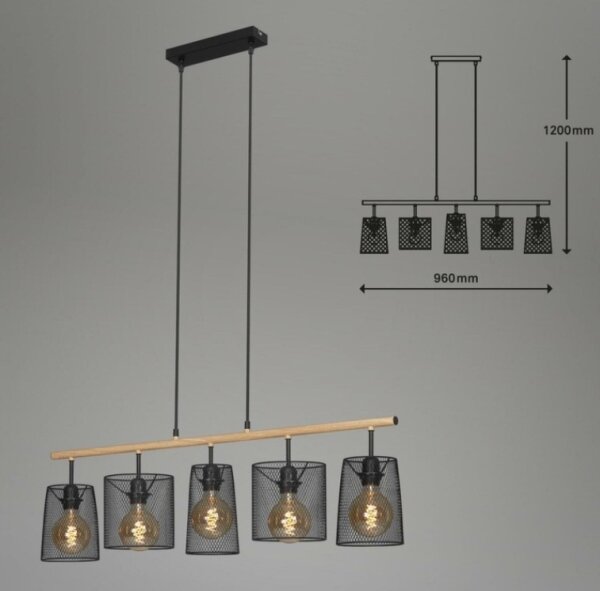 Brilo 4078-054 - Полилей на кабел WOOD & STYLE 5xE27/60W/230V