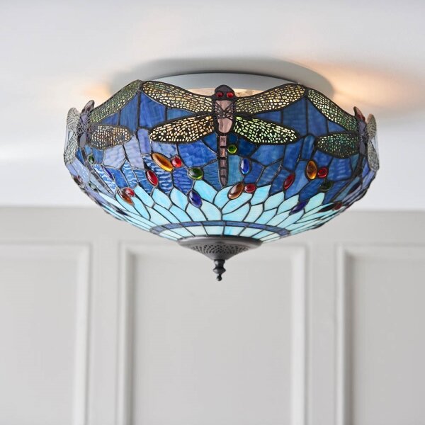 Endon 70722 - Таванно осветително тяло Tiffany DRAGONFLY 2xE27/60W/230V, Ø 41 см