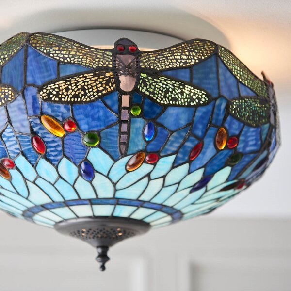 Endon 70722 - Таванно осветително тяло Tiffany DRAGONFLY 2xE27/60W/230V, Ø 41 см