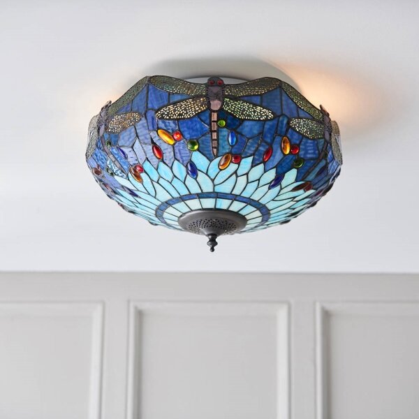 Endon 70722 - Таванно осветително тяло Tiffany DRAGONFLY 2xE27/60W/230V, Ø 41 см