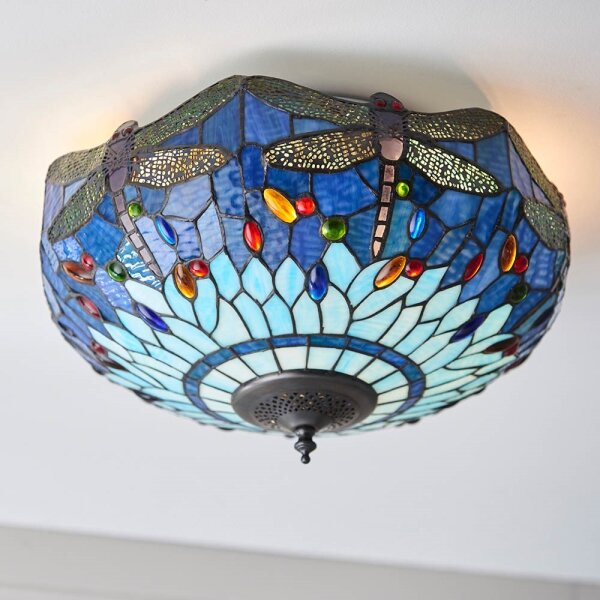 Endon 70722 - Таванно осветително тяло Tiffany DRAGONFLY 2xE27/60W/230V, Ø 41 см