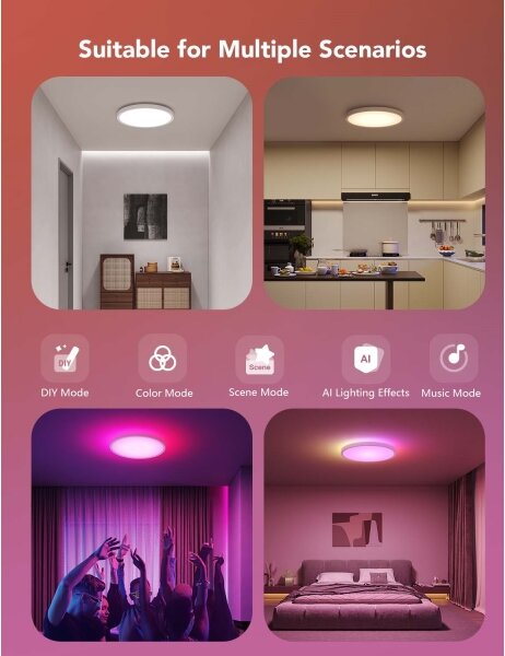 Govee - LED RGBICWW Димируемо таванно осветително тяло LED/29W/230V Ø 30 см матово Wi-Fi