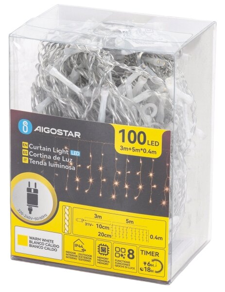 Aigostar - LED външен гирлянд 100xLED/8 функции 5x0,4m IP44 топла бяла светлина