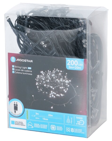 Aigostar - LED външна гирлянда 200xLED/3,6W/230V 20m IP44 студено бяло