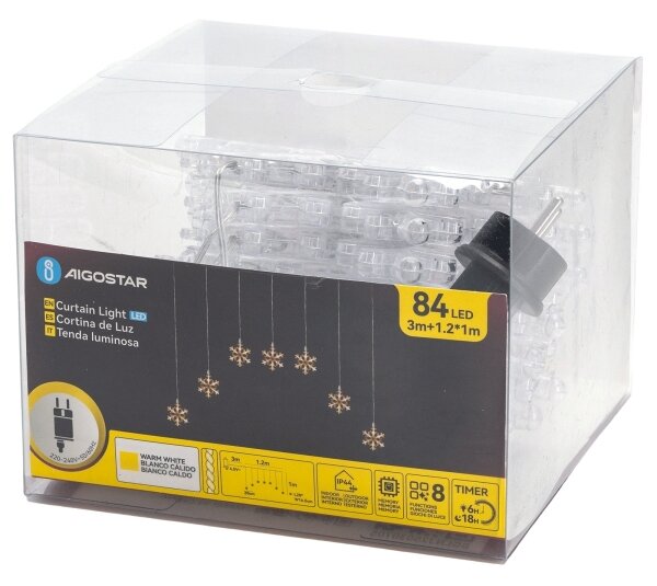 Aigostar - LED външна гирлянда 84xLED/230V 1,2x1m IP44 топла бяла снежинки