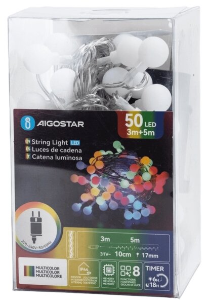 Aigostar - LED RGBY Външна декоративна гирлянда 50xLED/3,6W/230V/8 функции 5m IP44