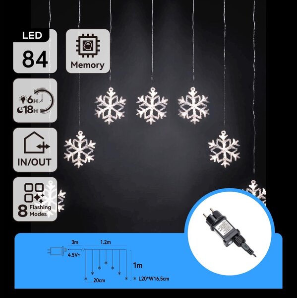 Aigostar - LED външен гирлянд 84xLED/8 режима 1,2x1m IP44 студено бяло снежинки
