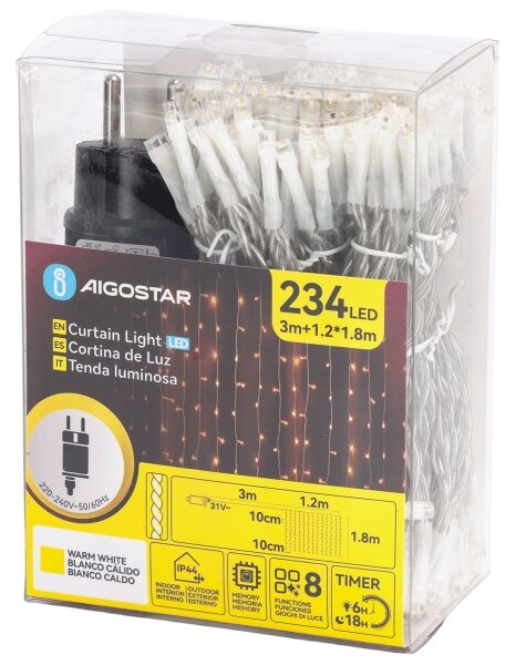 Aigostar - LED външна коледна гирлянда 234xLED/8 функции 1,2x1,8 m IP44 топло бяло