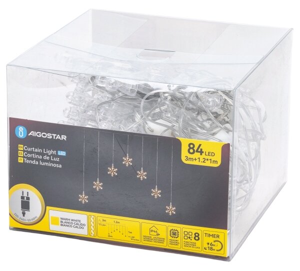 Aigostar - LED външна гирлянда 84xLED/230V 1,2x1m IP44 топли бели снежинки