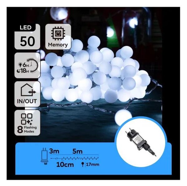 Aigostar - LED външна декоративна верига 50xLED/3,6W/230V/8 функции 5m IP44 студено бяла
