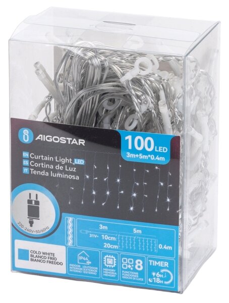 Aigostar - LED външен гирлянд 100xLED/8 функции 5x0,4m IP44 студено бяло