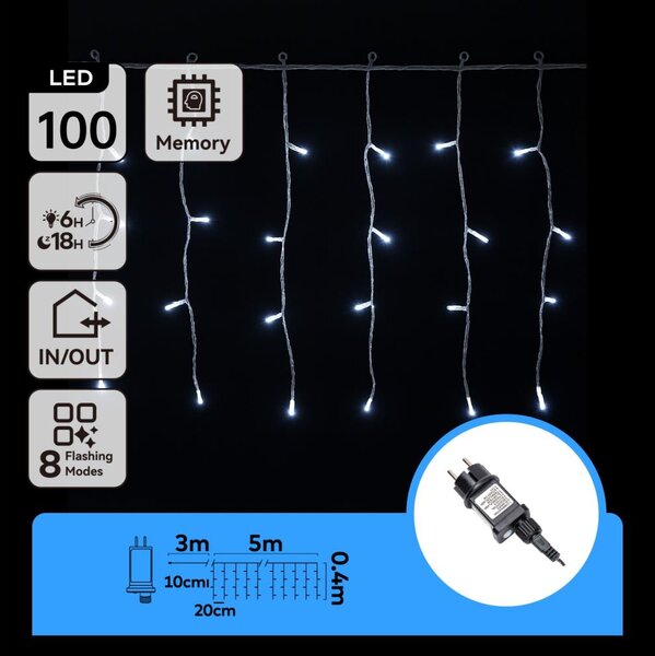 Aigostar - LED външен гирлянд 100xLED/8 функции 5x0,4m IP44 студено бяло