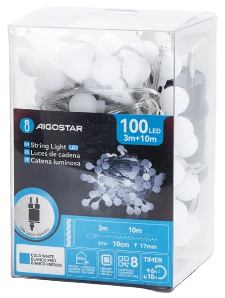 Aigostar - LED външна декоративна верига 100xLED/3,6W/230V/8 режима 10m IP44 студено бяло
