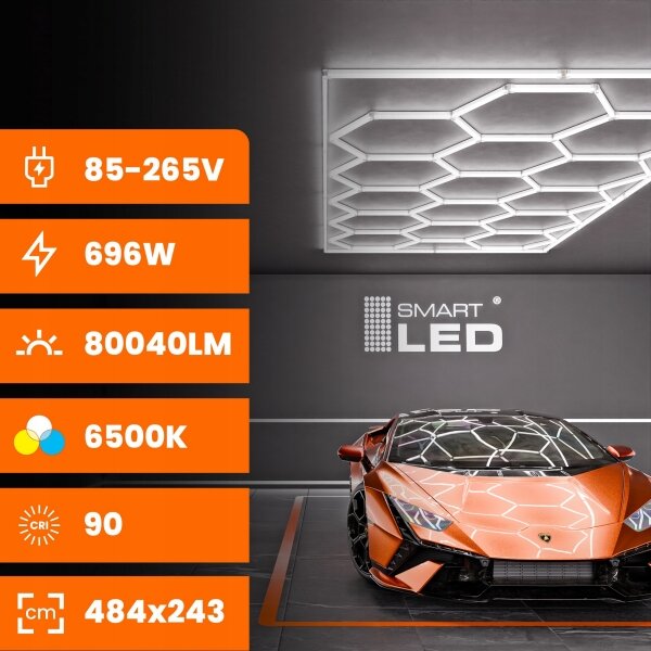 LED таванно осветително тяло LED/696W/85-265V 6500K 484x243 cm CRI 90 IP44 бяло