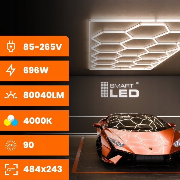 LED таванно осветително тяло LED/696W/85-265V 4000K 484x243 cm CRI 90 IP44 бяло