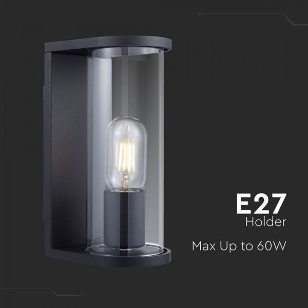 Външно стенно осветително тяло 1xE27/60W/230V IP44 черно/опушено стъкло