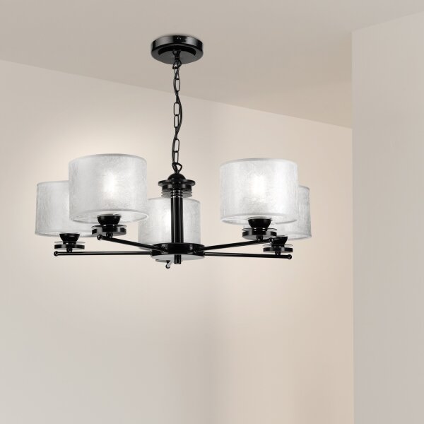 Полилей на верига ROSA 5xE27/60W/230V черен/сив