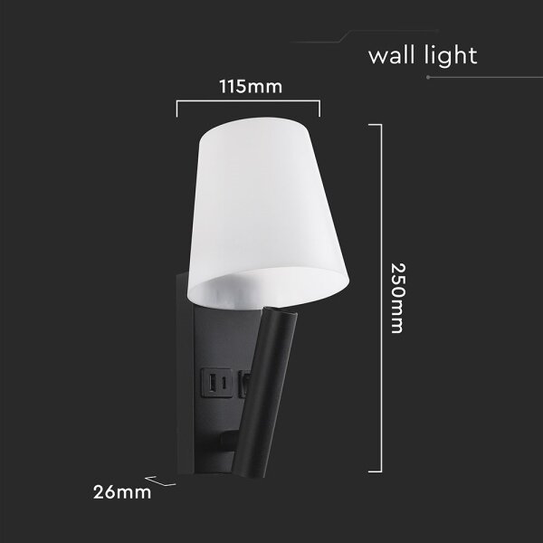 LED стенна лампа с USB порт LED/2W/230V 3000K черна/бяла