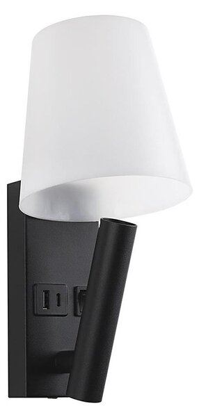 LED стенна лампа с USB порт LED/2W/230V 3000K черна/бяла