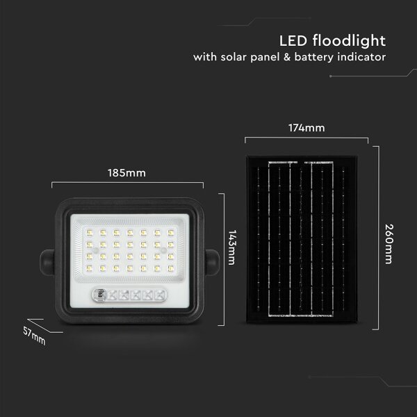 LED димируем соларен прожектор LED/50W/3,2V IP65 3800 mAh черен + дистанционно управление