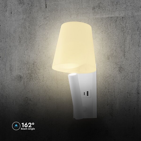 LED стенна лампа с USB порт LED/2W/230V 3000K бяла
