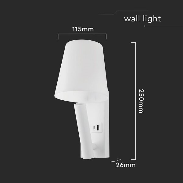 LED стенна лампа с USB порт LED/2W/230V 3000K бяла