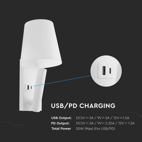 LED стенна лампа с USB порт LED/2W/230V 3000K бяла