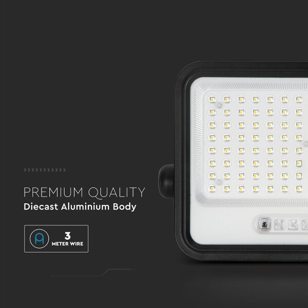 LED димируем соларен прожектор LED/200W/3,2V IP65 10000 mAh черен + дистанционно управление