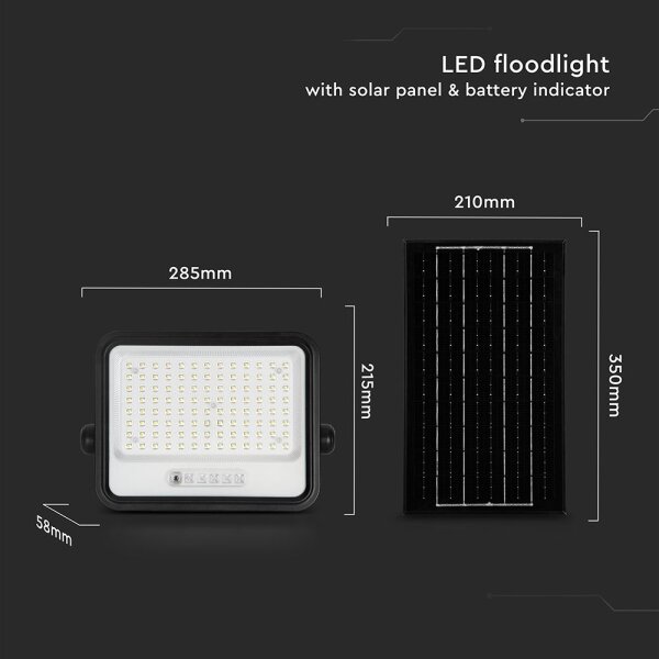 LED димируем соларен прожектор LED/200W/3,2V IP65 10000 mAh черен + дистанционно управление