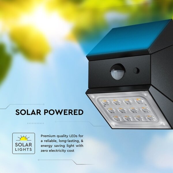 LED стенен соларен осветител със сензор LED/2,5W/3,7V IP65 1200 mAh черен