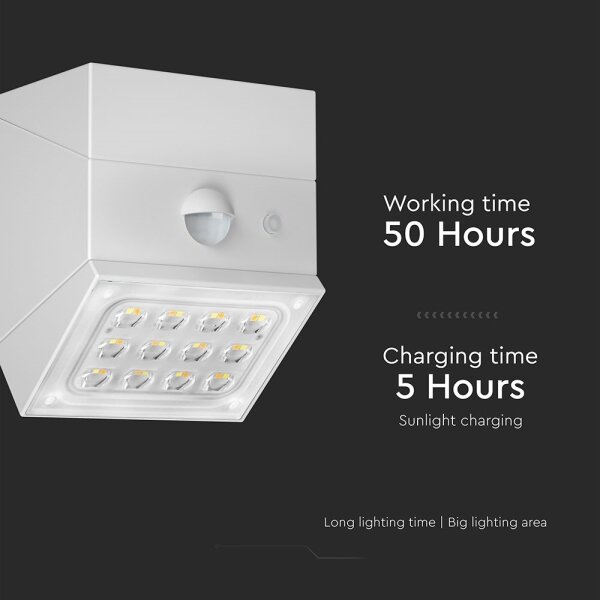LED соларен стенен осветител със сензор LED/2,5W/3,7V IP65 1200 mAh бял