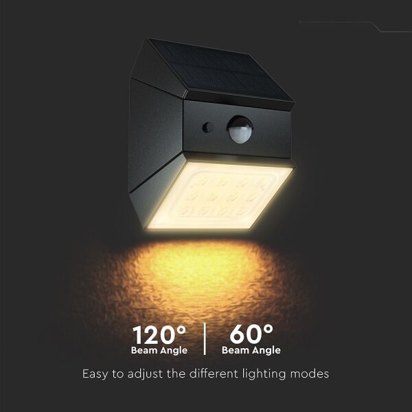 LED стенен соларен осветител със сензор LED/2,5W/3,7V IP65 1200 mAh черен